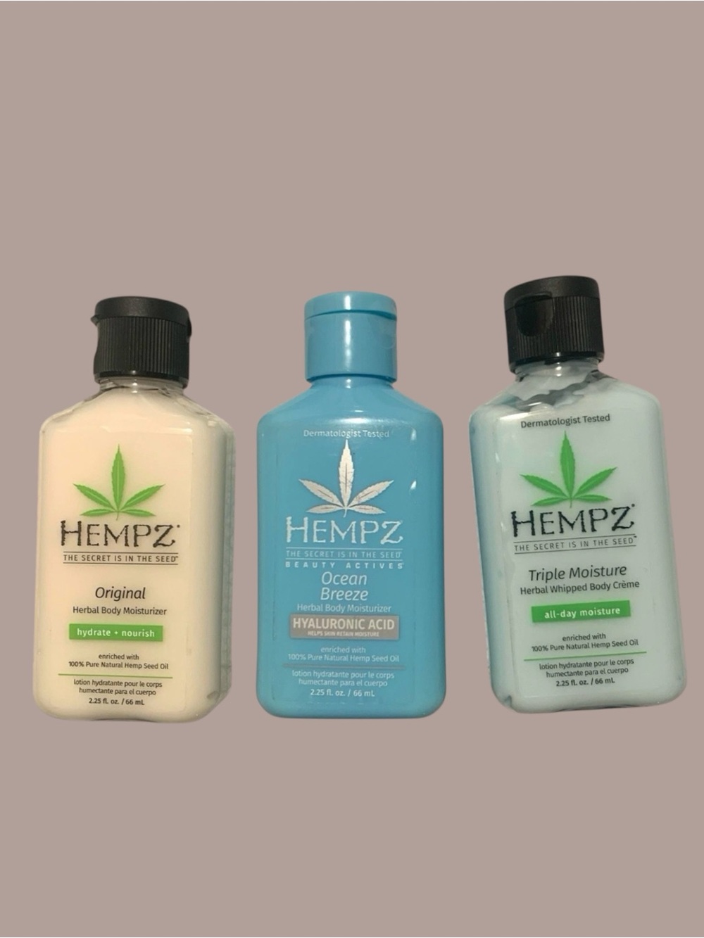 3 HEMPZ THE SECRET IS IN THE SEED Herbal Body Moisturizer, Travel Size 2.25